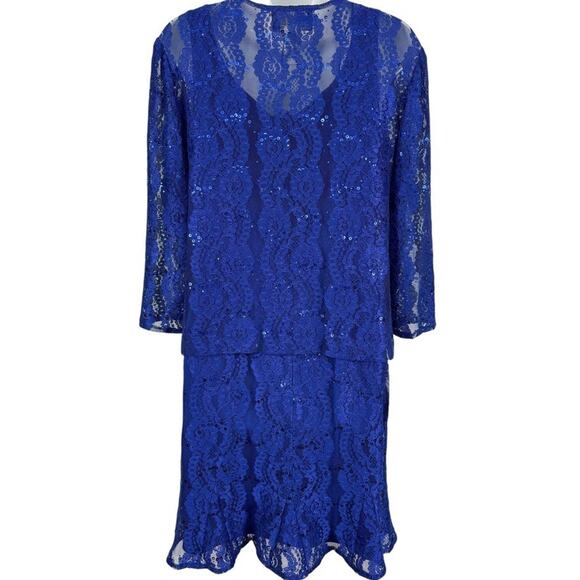 Alex Evenings Blue Lace Sleeveless Dress & Sheer Jacket Set Sequin Party sz 10 - Picture 14 of 16